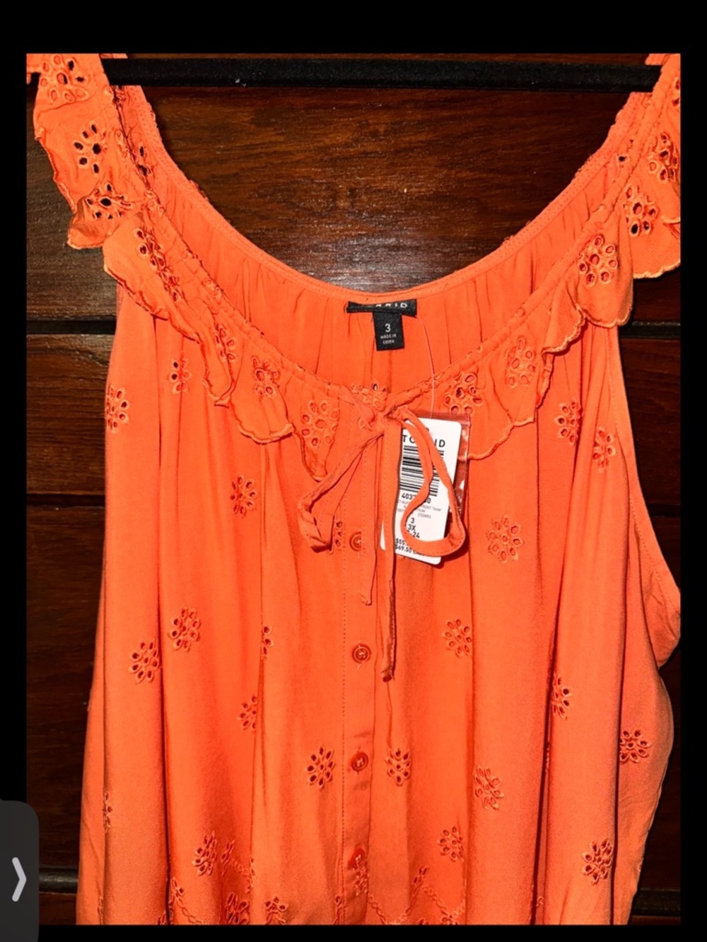Torrid Eyelet Ruffle Tie Front Tank Top Orange Nasturtium Plus Size 3X 22-24 NEW - Picture 4 of 7